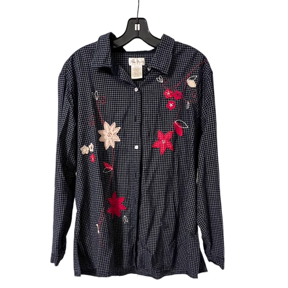 Bobbie Brooks Long Sleeve Christmas Poinsettia Button Down Shirt